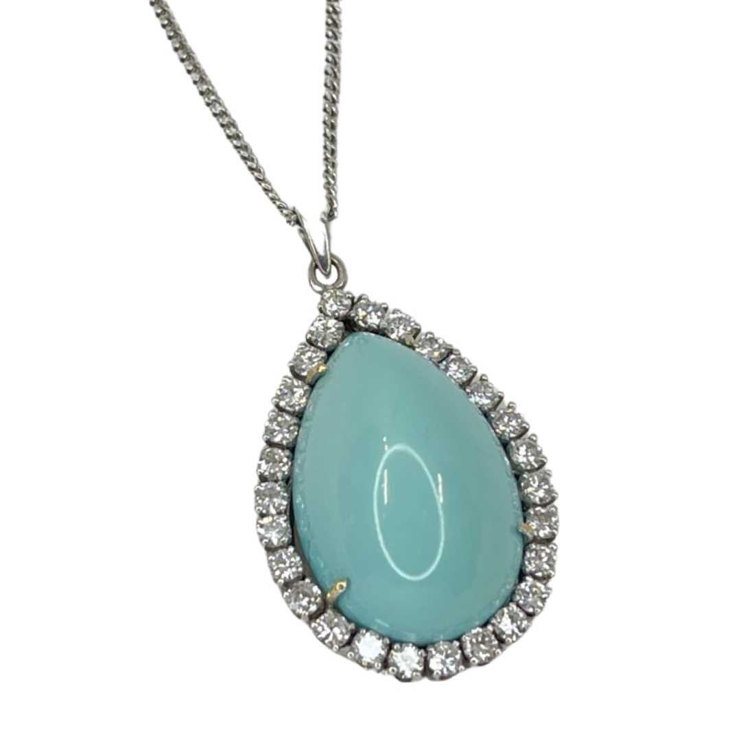 Lot 38 - A Turquoise and Diamond Pear Shape Pendant