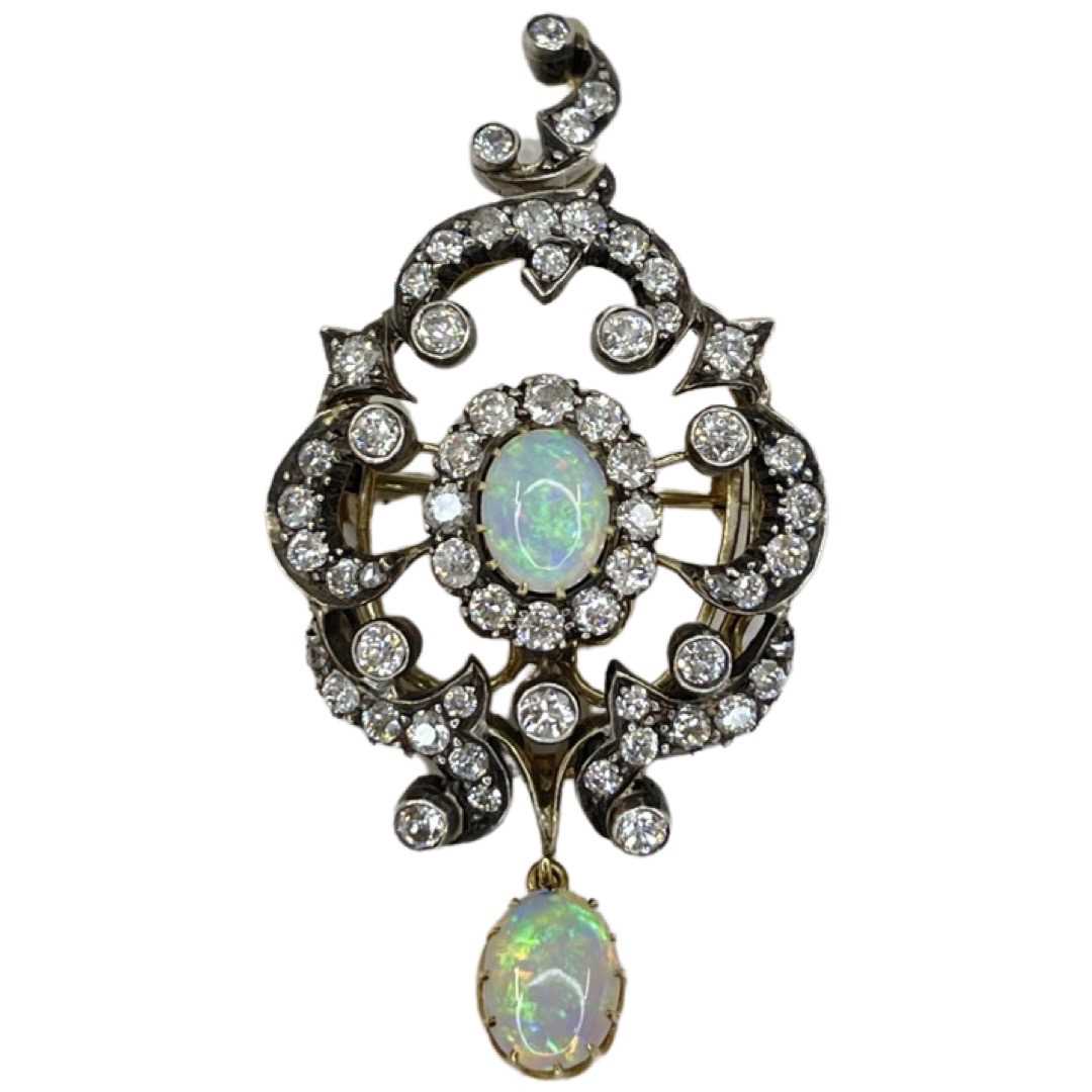 Lot 72 - A Victorian Opal and Diamond Pendant Brooch
