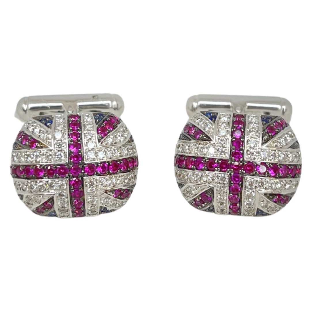 Lot 32 - A Pair of Sapphire, Ruby and Diamond Union Jack cufflinks