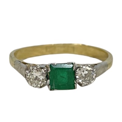 Lot 130 - Emerald and Diamond Three Stone Ring