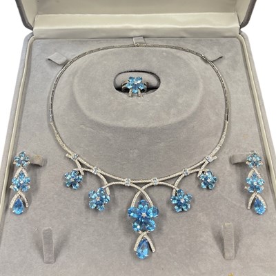 Lot 71 - A Suite of Blue Topaz and Diamond Jewellery