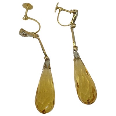 Lot 105 - A Pair of Antique Citrine and Diamond Earrings