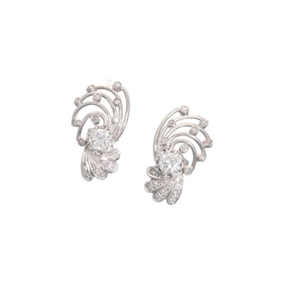 Lot 64 - A Pair of 18ct White Gold Diamond Spray Earrings