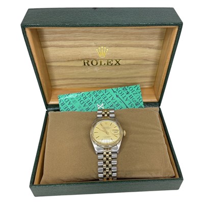 Lot 159 - Late 20th century Swiss steel and gold, centre seconds, calendar wristwatch. Rolex, Date-Just.