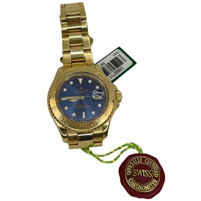 Lot 160 - A late 20th century Swiss 18ct gold, centre seconds, calendar wristwatch. Rolex, "Yacht-Master"