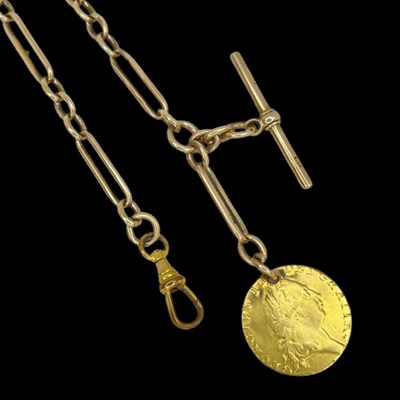 Lot 78 - 9ct Gold and Georgivs II Dei Gratia Full Sovereign, T-bar Necklace 34 g