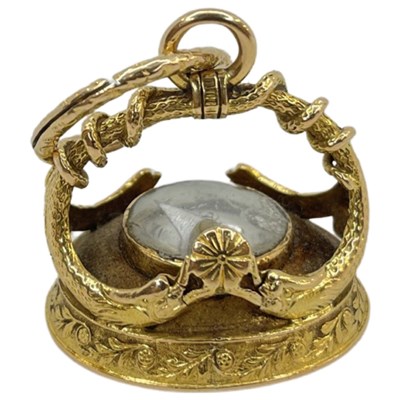 Lot 57 - A Late George III Gold and Carnelian Intaglio Nautical Fob Seal/Compass