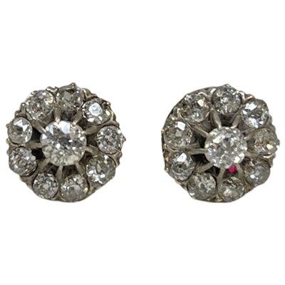 Lot 50 - A Pair of Antique Diamond Cluster Earrings Mounted in Silver and Gold