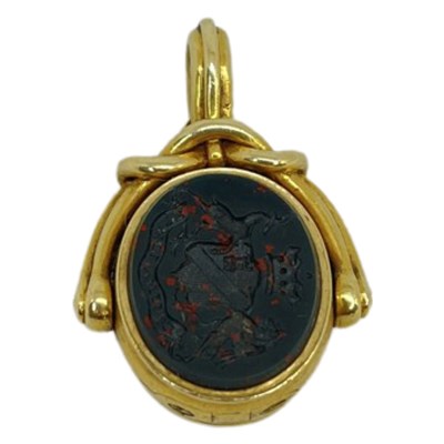 Lot 96 - A Rare Antique  18ct Gold and Double Sided Agate and Bloodstone Intaglio Fob Seal.