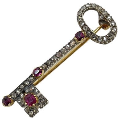 Lot 56 - An Exquisite Georgian Ruby and Diamond Key Brooch, circa  1820.