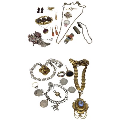 Lot 101 - A Boxed Lot of Antique Gold, Silver and Gem Set Jewellery.