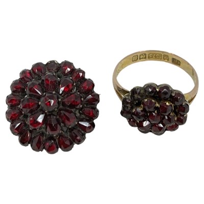 Lot 43 - Victorian 9ct Rose Gold and Garnet Cluster Ring with Further Garnet Brooch, 7 g