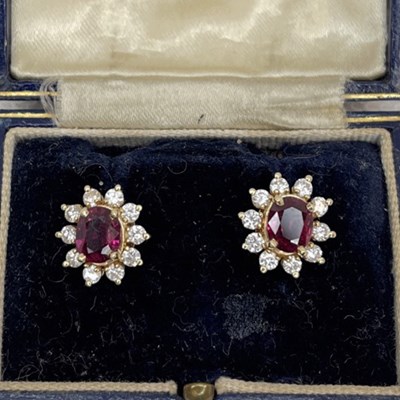 Lot 110 - 14ct Gold Ruby and Diamond Earrings