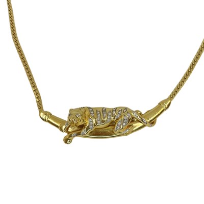 Lot 114 - 18ct Gold and Diamond Panther Necklace, 31 g