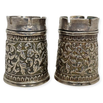 Lot 19 - Unusual Pair of Indian Silver Castle Casters. 110 g. c.1900